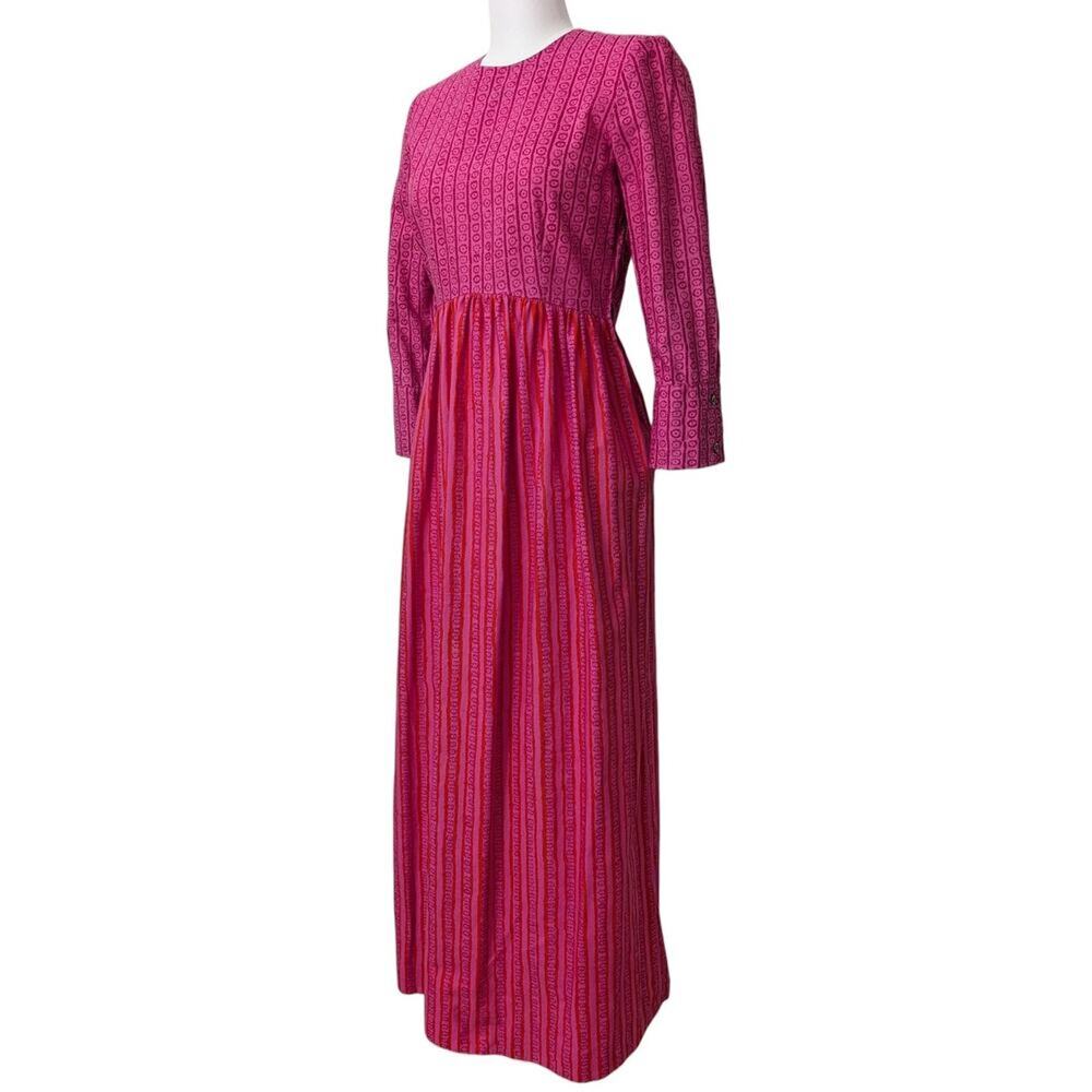 RARE Marimekko Pink Kukkaraita Design Vuokko Nurmesniemi 60s Cotton Maxi Dress - Picture 3 of 15